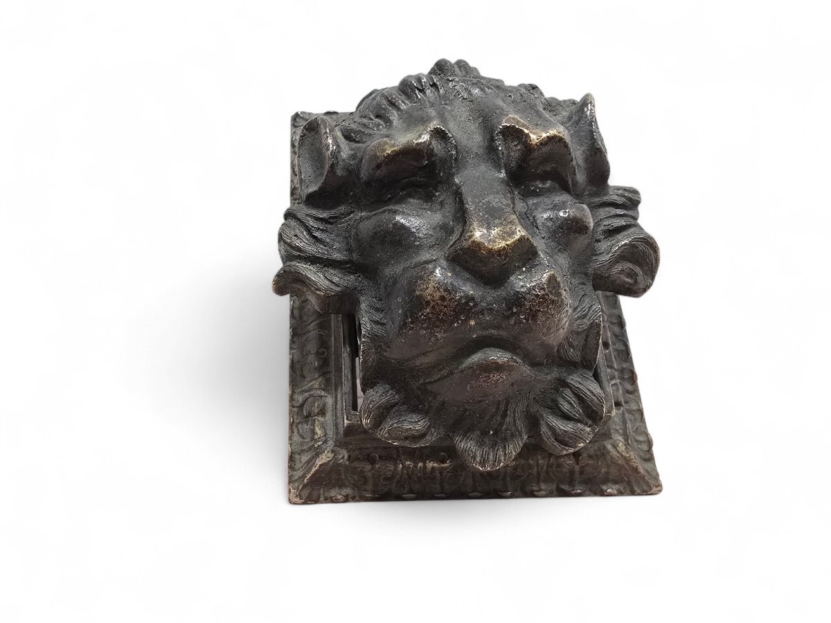 Presse-papier tête de lion en bronze, XIXe siècle-photo-3
