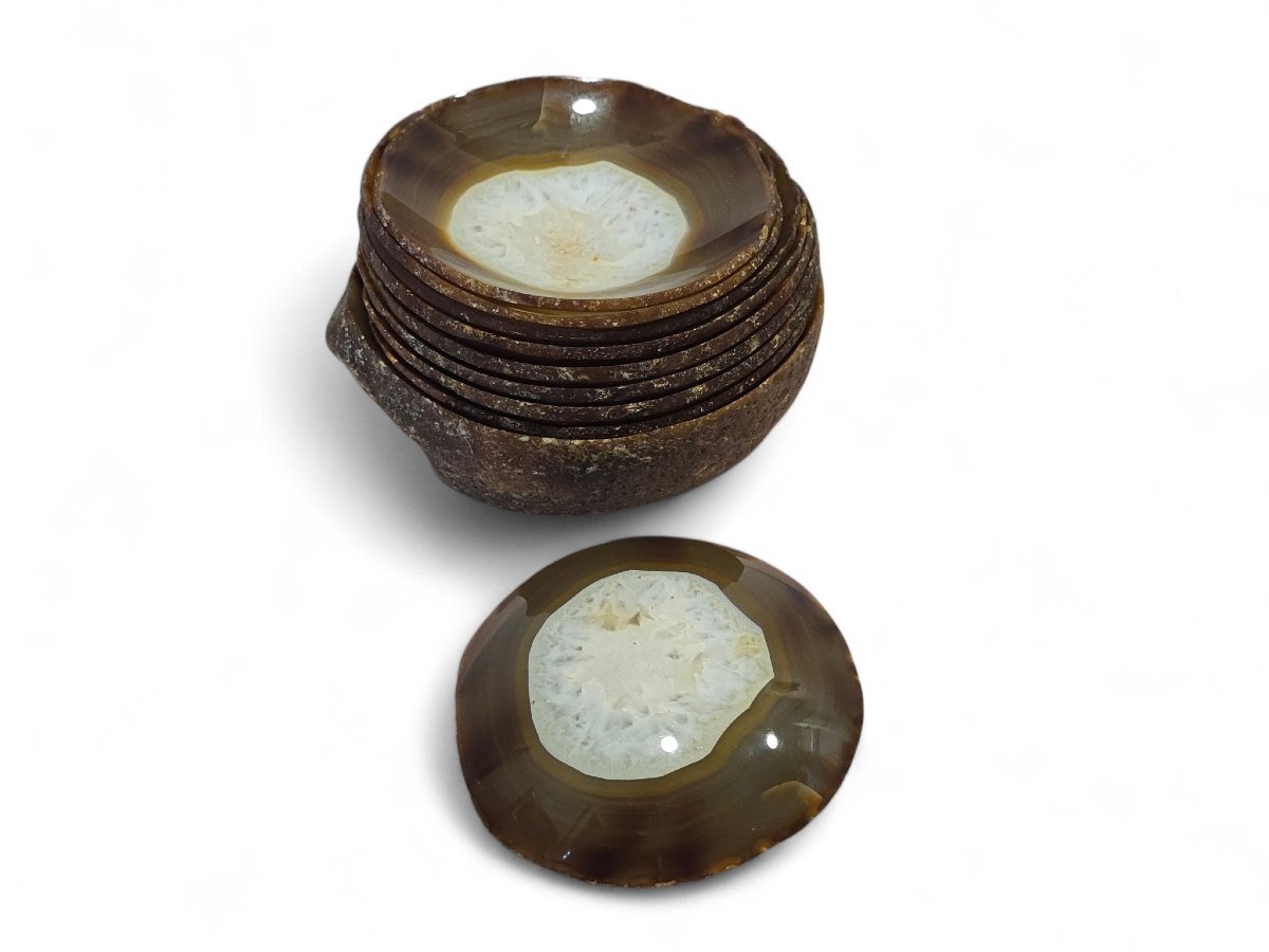 Set Of Nine Agate Cups Carved From A Single Block, 1970s-photo-4