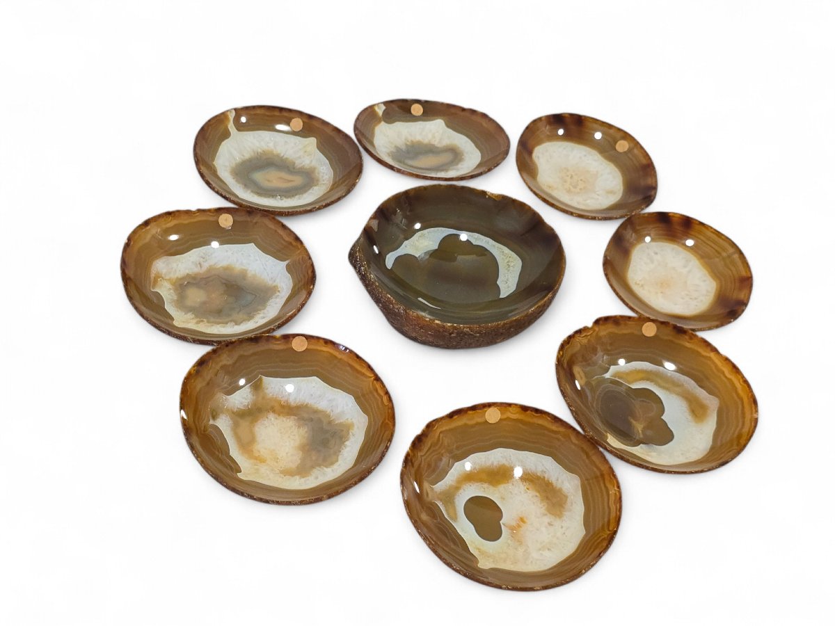Set Of Nine Agate Cups Carved From A Single Block, 1970s-photo-1
