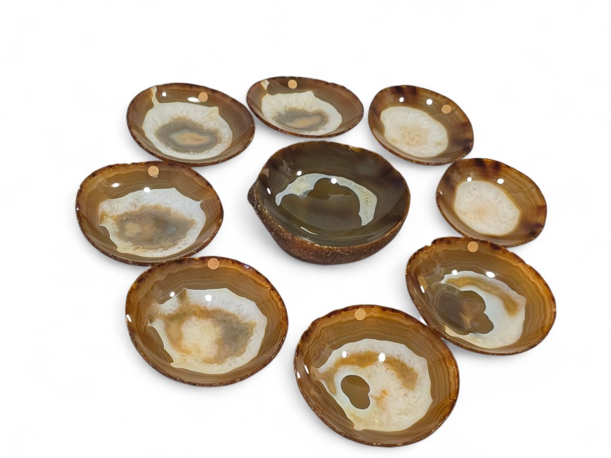 Set Of Nine Agate Cups Carved From A Single Block, 1970s-photo-4