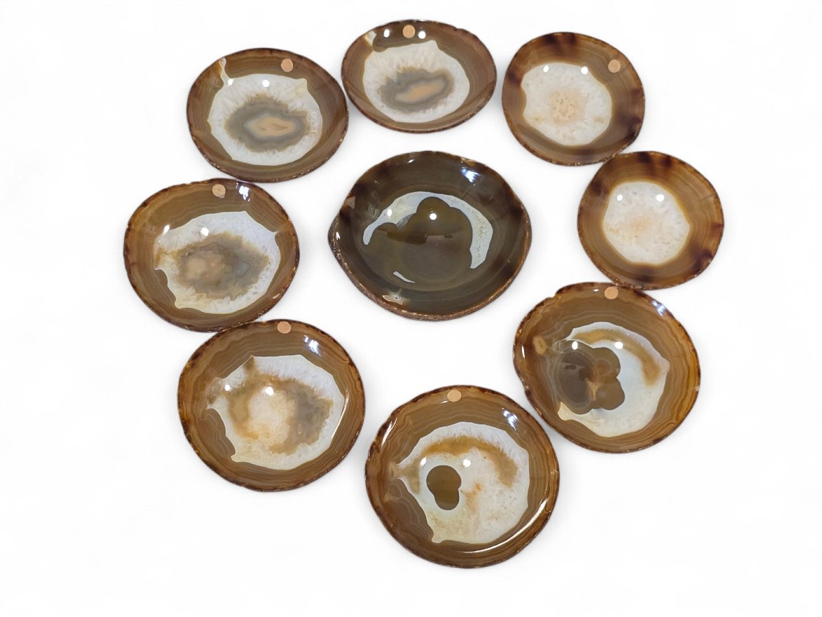 Set Of Nine Agate Cups Carved From A Single Block, 1970s