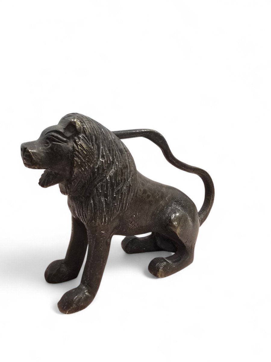 Bronze Sculpture Of A Seated Lion, 19th Century-photo-2