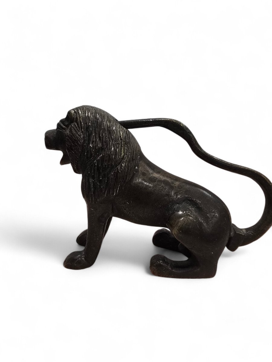 Bronze Sculpture Of A Seated Lion, 19th Century-photo-4