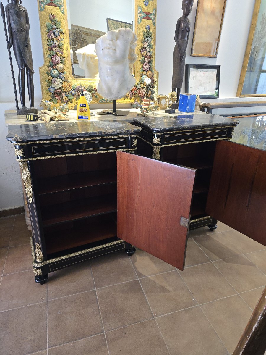 Paire de cabinets français du XIXe siècle, ornés de bronzes dorés et de plateaux en marbre de P-photo-3