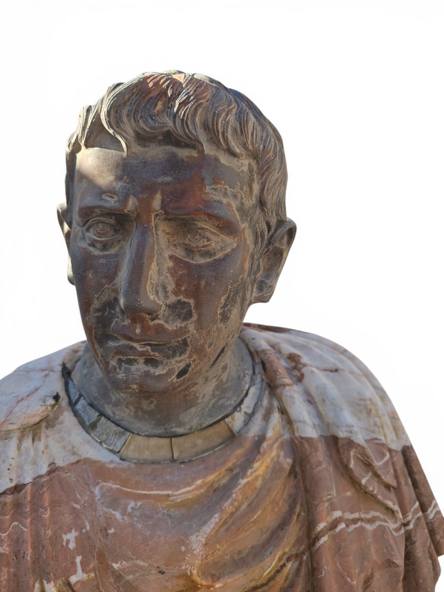 Bust Of A Roman Emperor In Polychrome Marble, First Half Of The 20th Century-photo-4