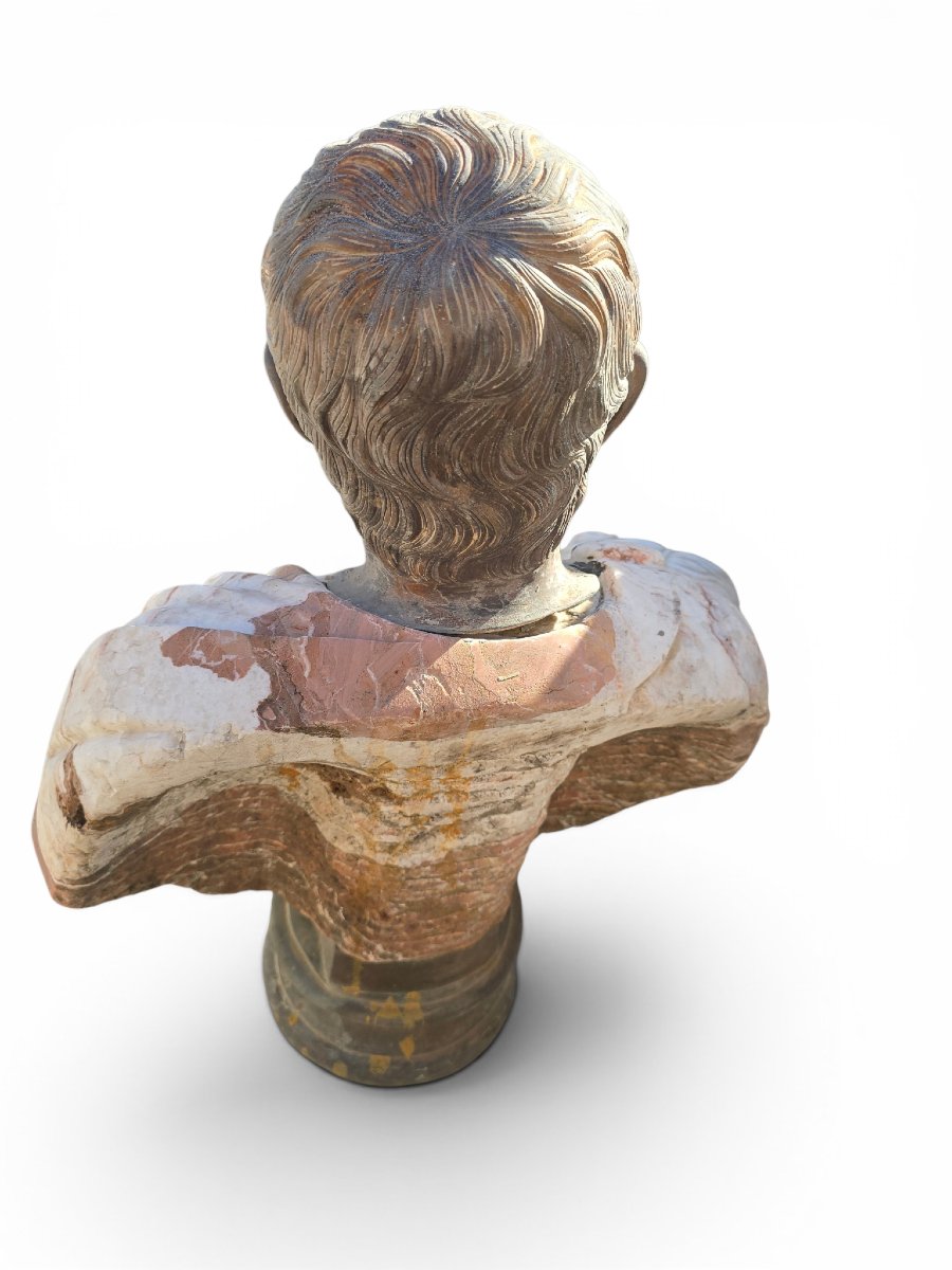 Bust Of A Roman Emperor In Polychrome Marble, First Half Of The 20th Century-photo-4