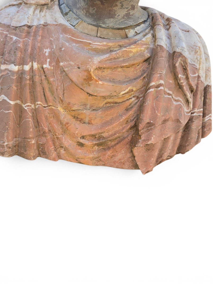 Bust Of A Roman Emperor In Polychrome Marble, First Half Of The 20th Century-photo-5