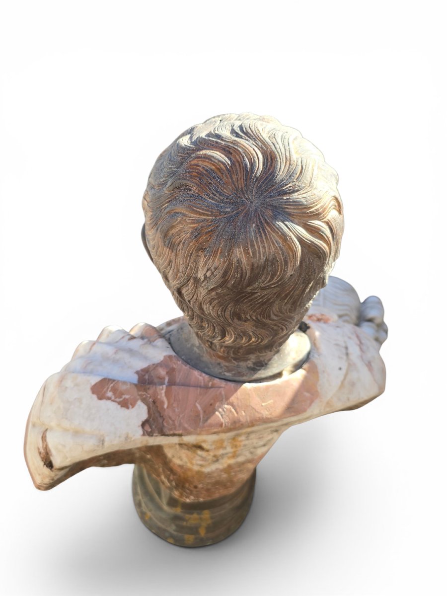 Bust Of A Roman Emperor In Polychrome Marble, First Half Of The 20th Century-photo-7
