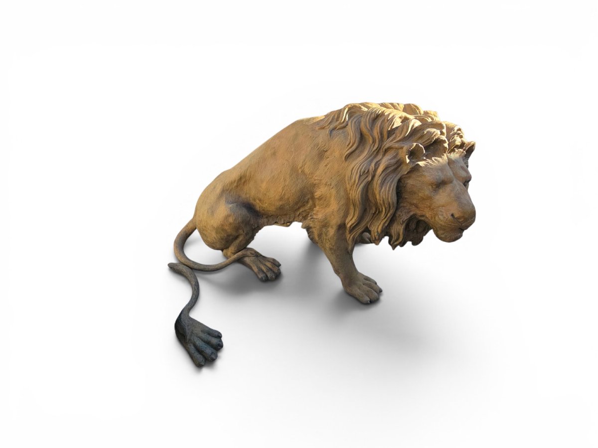 Pair Of Patinated Bronze Lions, Naples, 1980s-photo-3