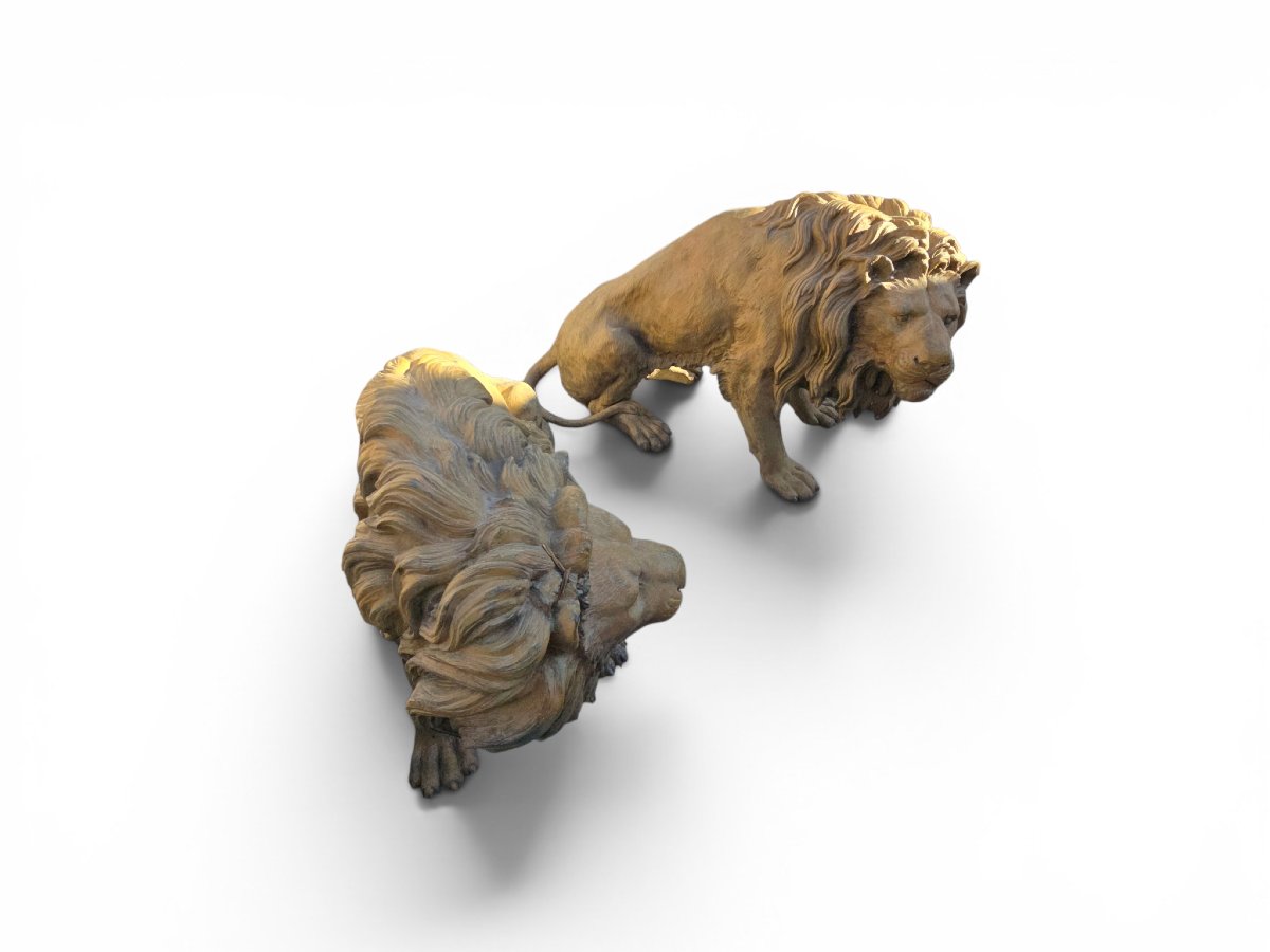 Pair Of Patinated Bronze Lions, Naples, 1980s