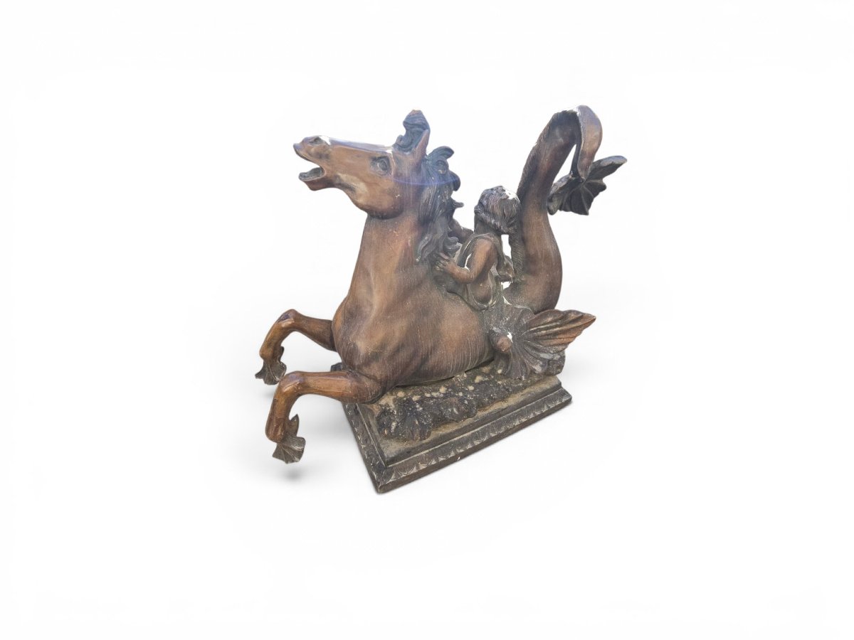 Pair Of Mythological Bronze Sculptures Depicting Putti Riding Seahorses-photo-5