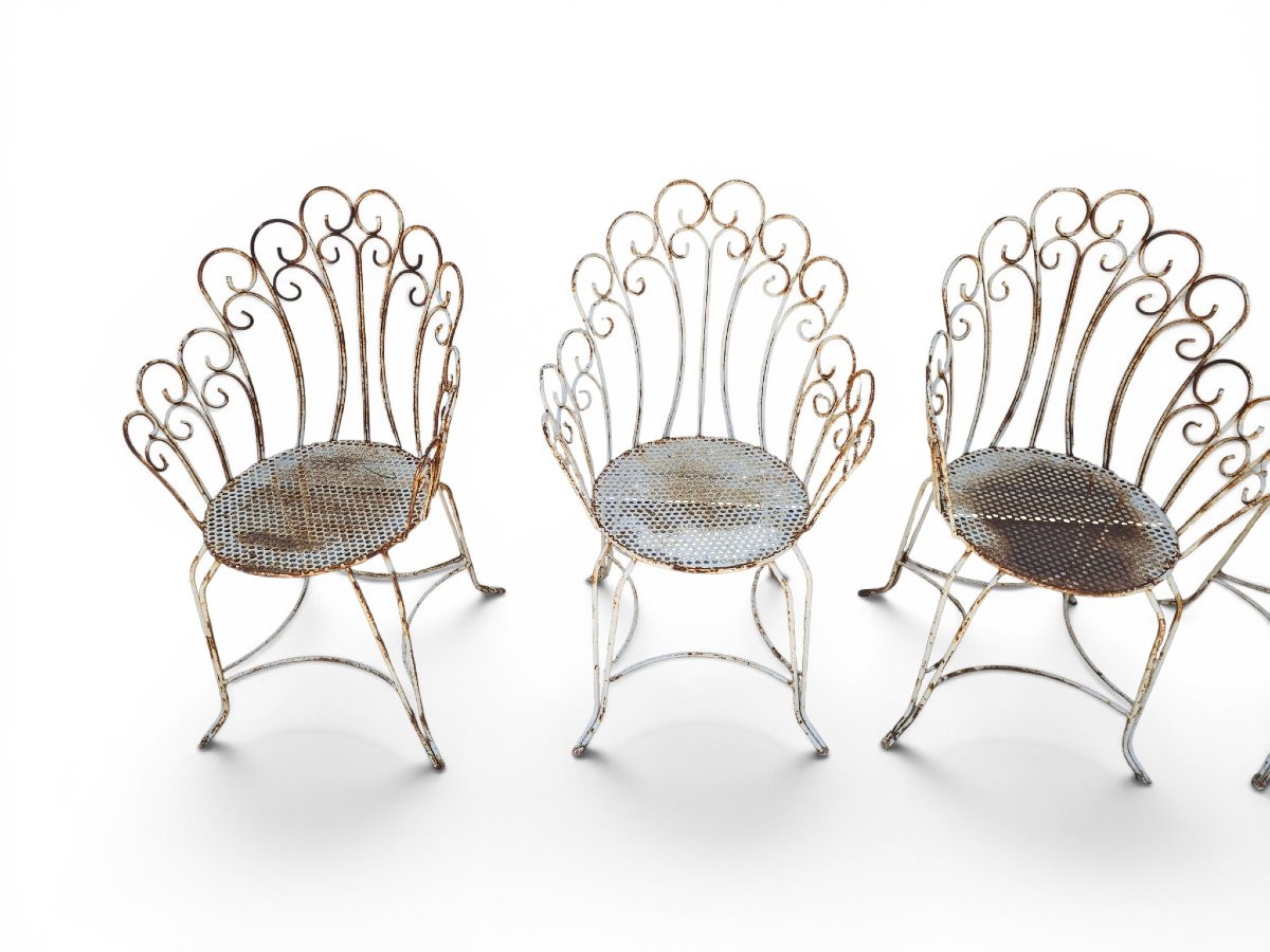 Set Of Four Painted Iron Garden Chairs, 1950s-photo-2