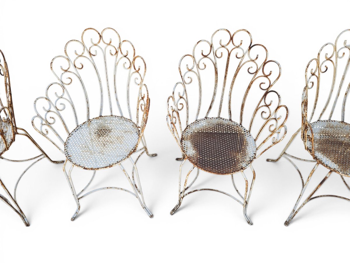 Set Of Four Painted Iron Garden Chairs, 1950s-photo-3