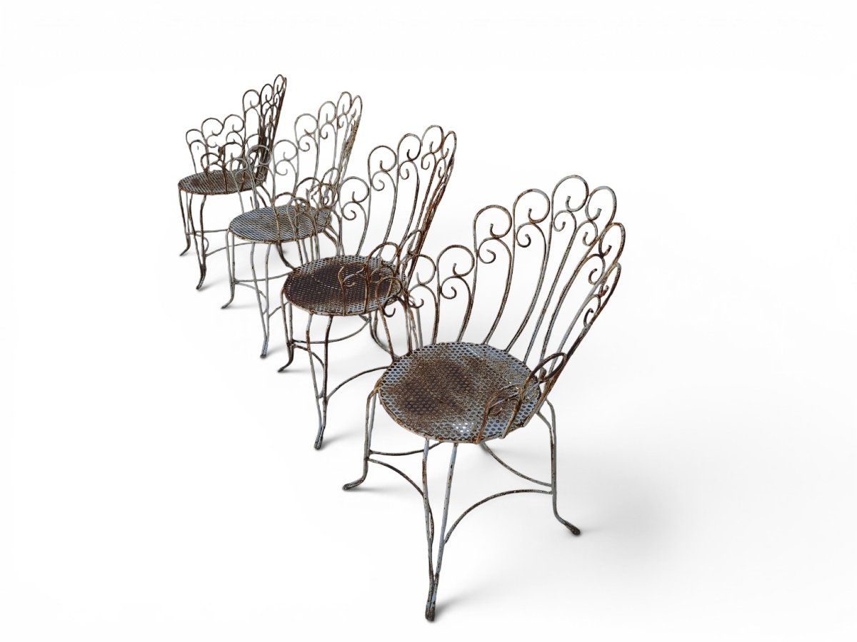 Set Of Four Painted Iron Garden Chairs, 1950s-photo-4