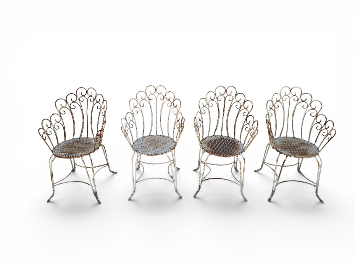 Set Of Four Painted Iron Garden Chairs, 1950s-photo-1