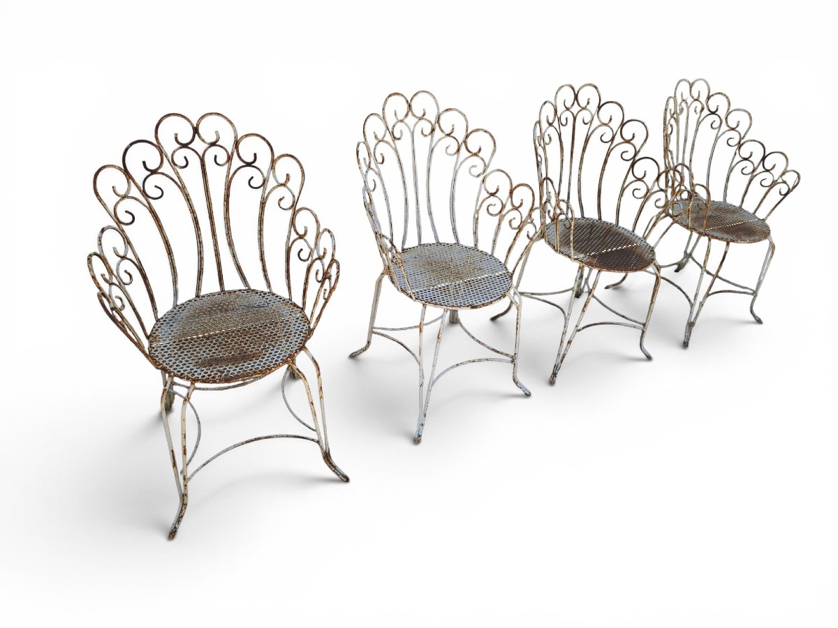 Set Of Four Painted Iron Garden Chairs, 1950s-photo-2