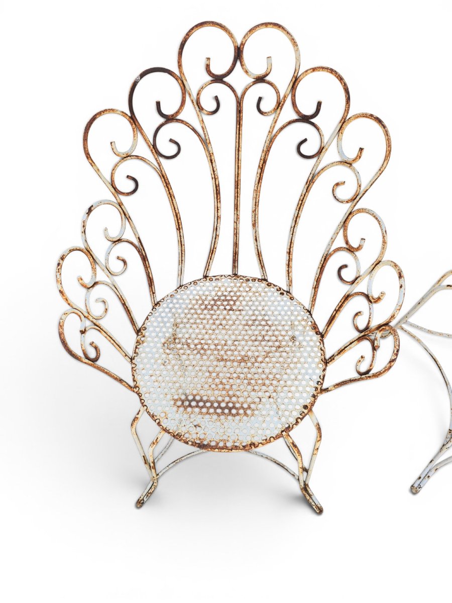 Set Of Four Painted Iron Garden Chairs, 1950s-photo-3