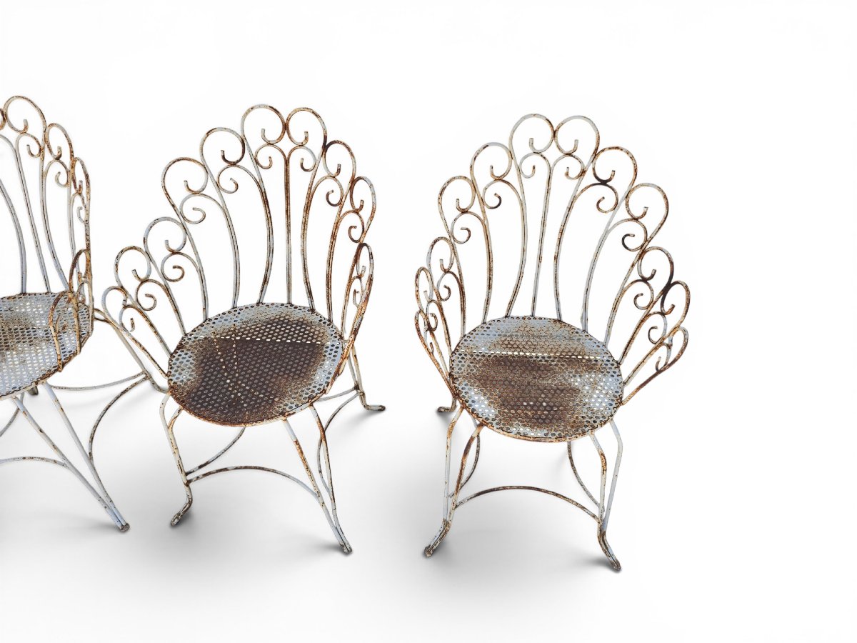 Set Of Four Painted Iron Garden Chairs, 1950s-photo-4