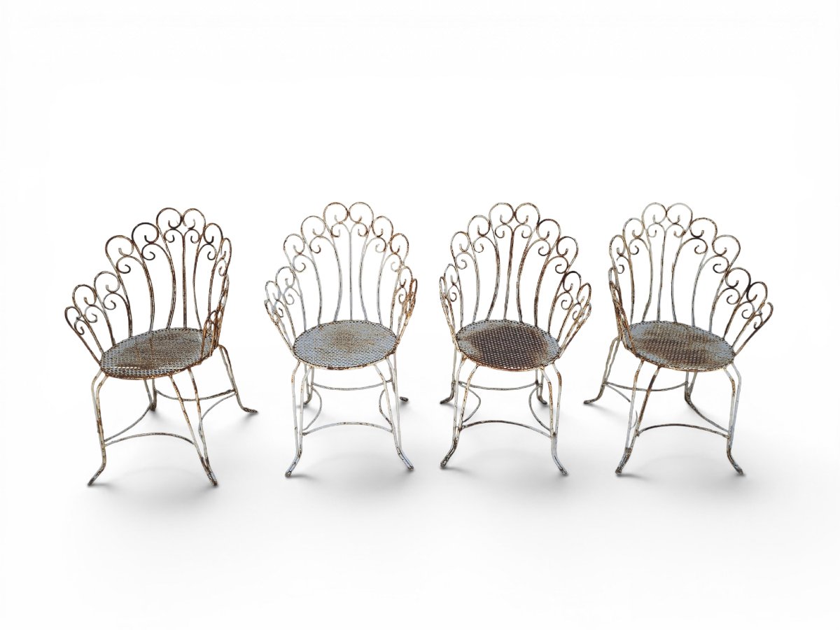 Set Of Four Painted Iron Garden Chairs, 1950s