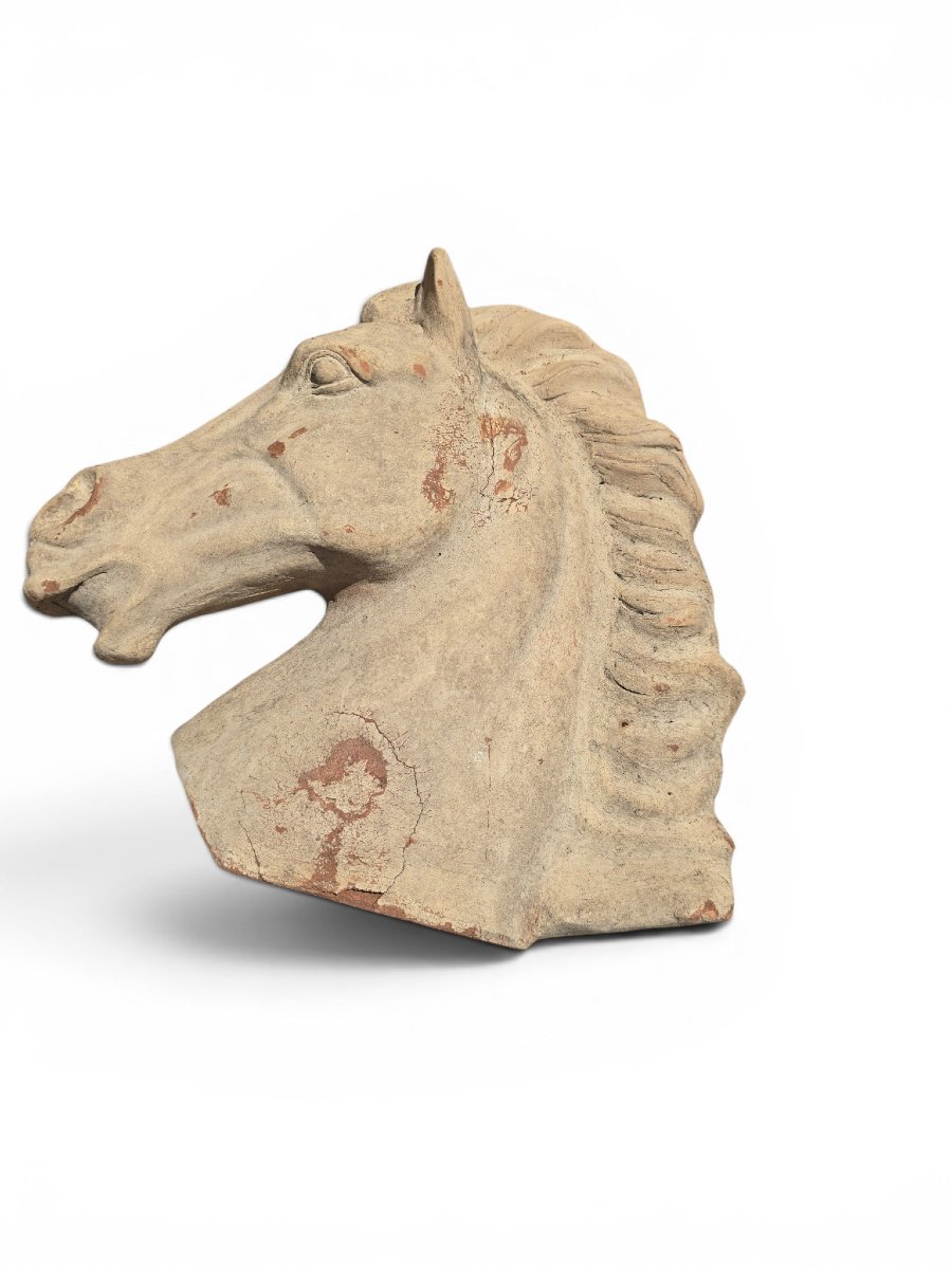 Tête de cheval grecque en terre cuite, Italie, seconde moitié du XXe siècle-photo-2