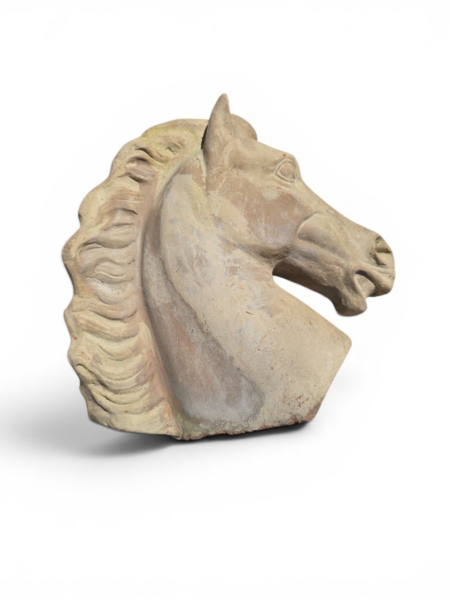 Tête de cheval grecque en terre cuite, Italie, seconde moitié du XXe siècle-photo-3