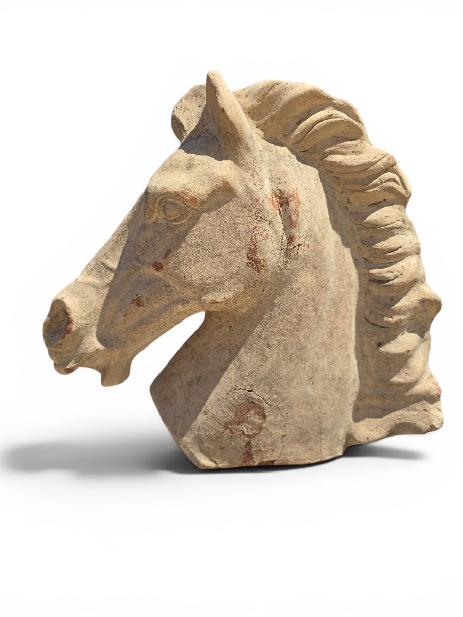 Tête de cheval grecque en terre cuite, Italie, seconde moitié du XXe siècle