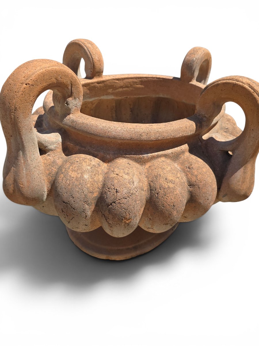 Lobed Terracotta Bowl With Four Handles, Italy, Mid-20th Century-photo-1