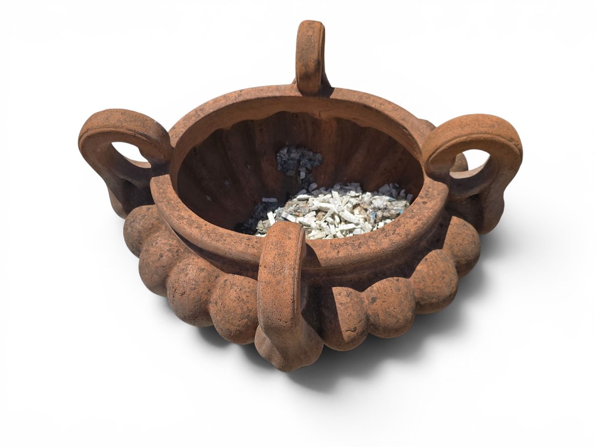 Lobed Terracotta Bowl With Four Handles, Italy, Mid-20th Century-photo-2