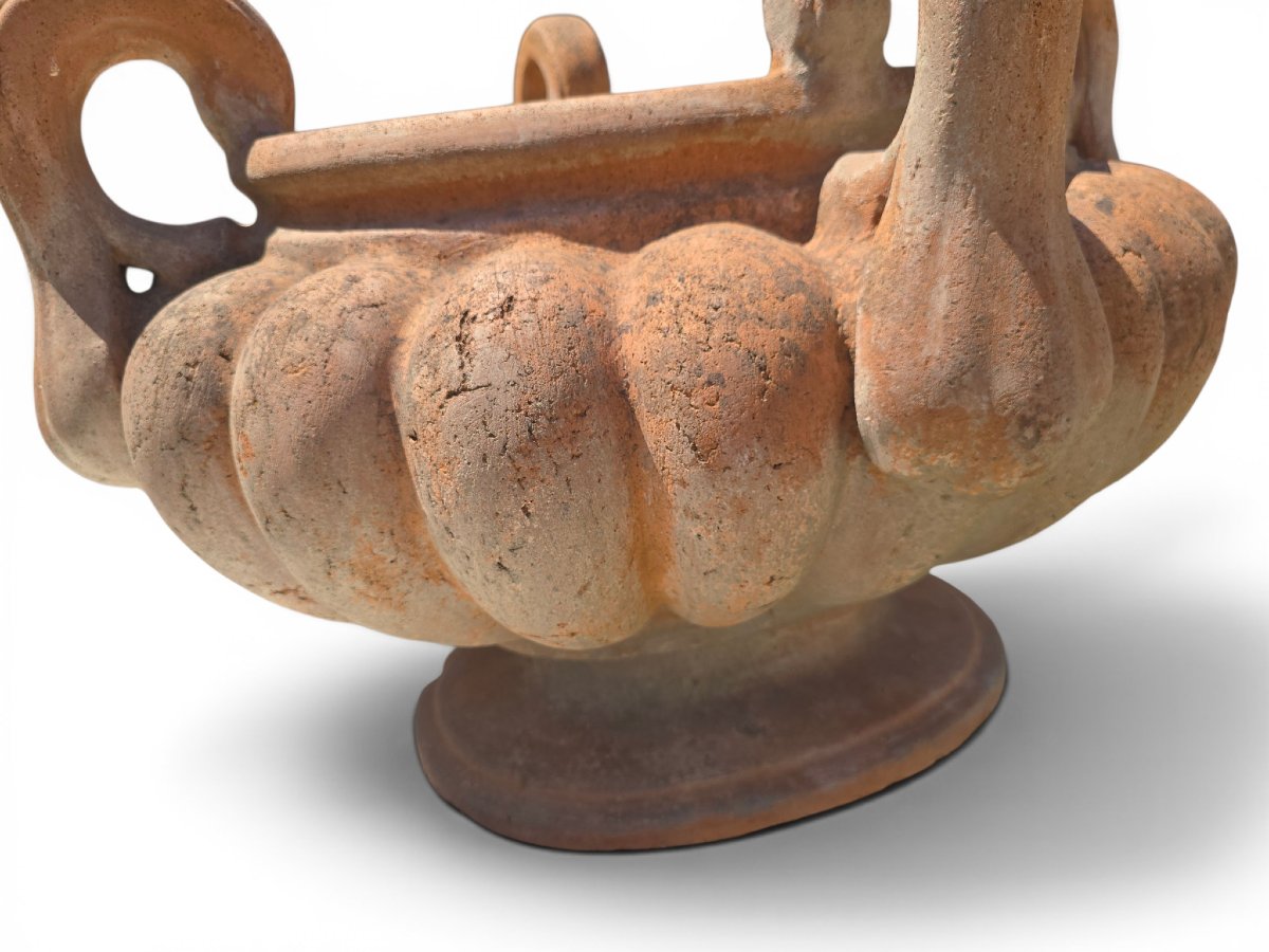 Lobed Terracotta Bowl With Four Handles, Italy, Mid-20th Century-photo-3