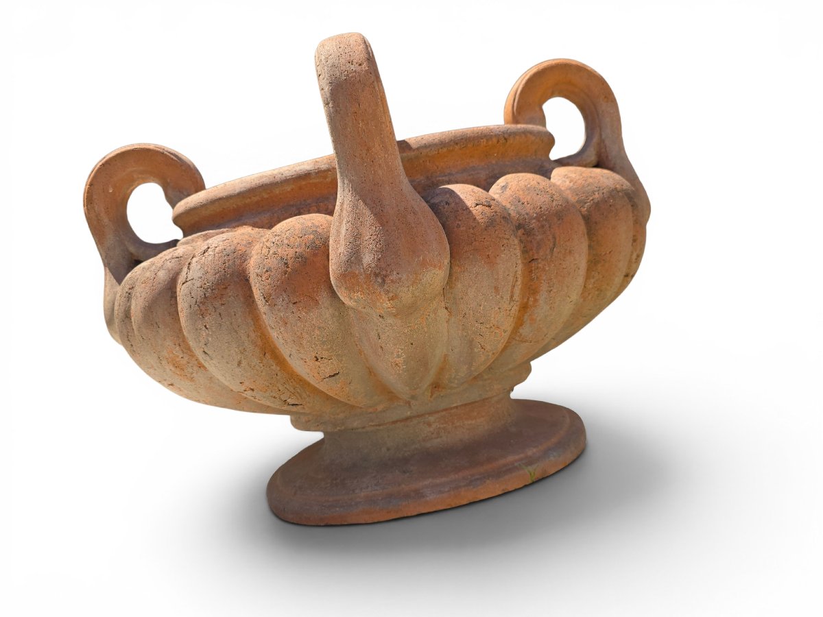 Lobed Terracotta Bowl With Four Handles, Italy, Mid-20th Century-photo-4