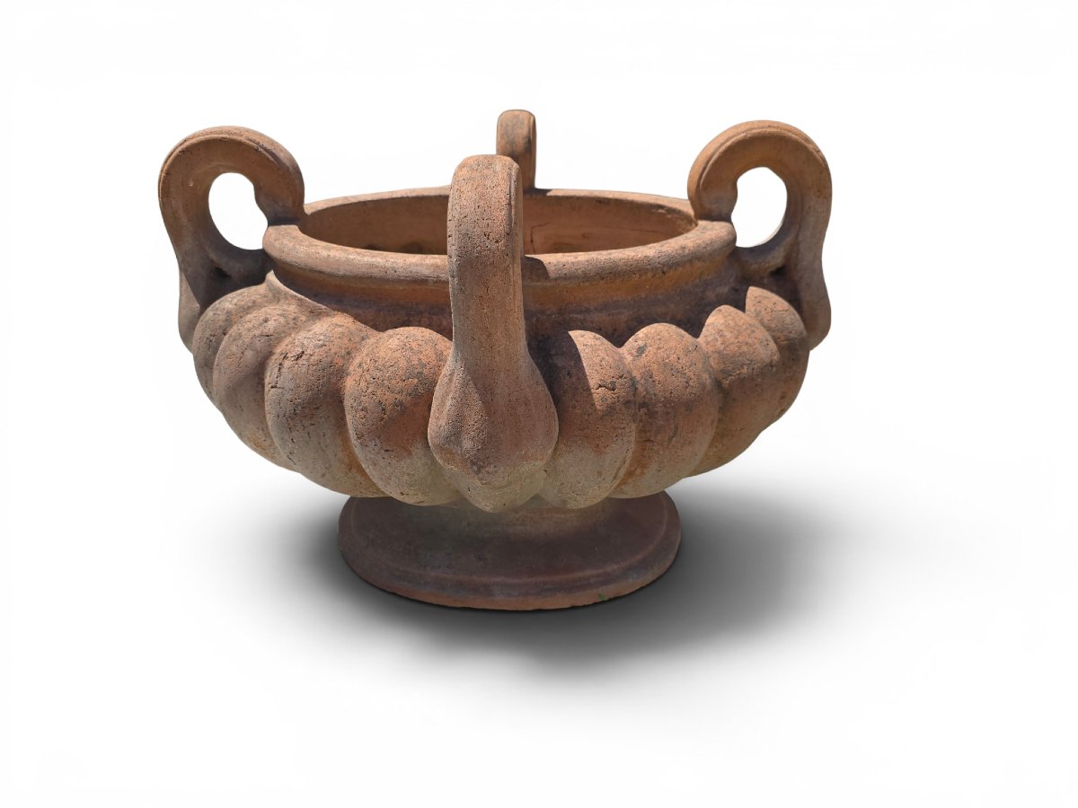 Lobed Terracotta Bowl With Four Handles, Italy, Mid-20th Century
