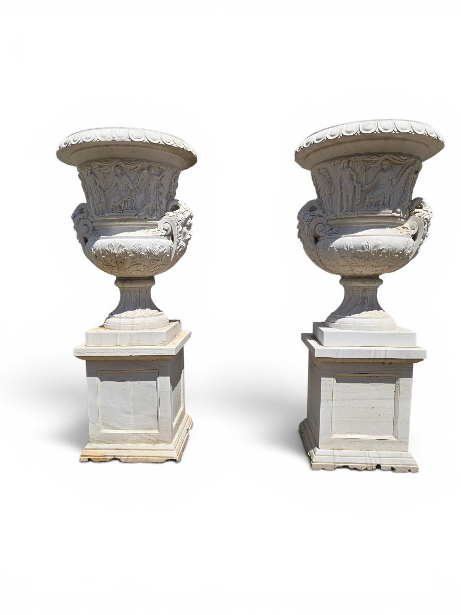 Pair Of Hand-carved Italian Marble Urns, 1950s-photo-2