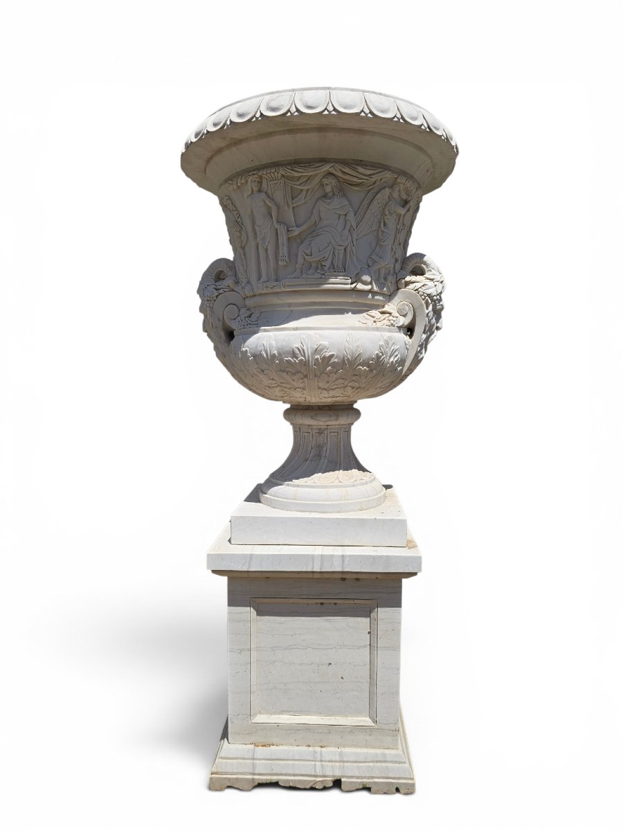 Pair Of Hand-carved Italian Marble Urns, 1950s-photo-3