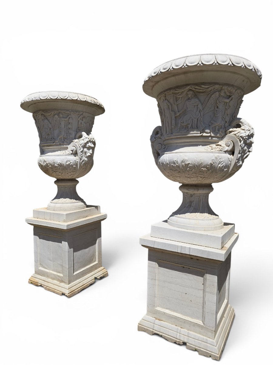 Pair Of Hand-carved Italian Marble Urns, 1950s-photo-4