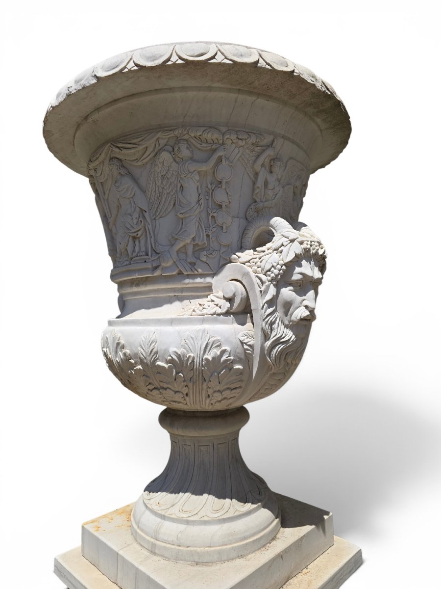 Pair Of Hand-carved Italian Marble Urns, 1950s-photo-1