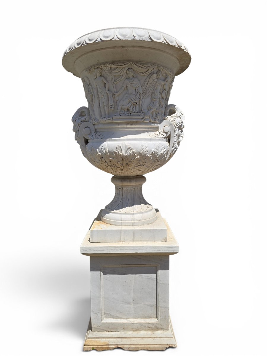 Pair Of Hand-carved Italian Marble Urns, 1950s-photo-2