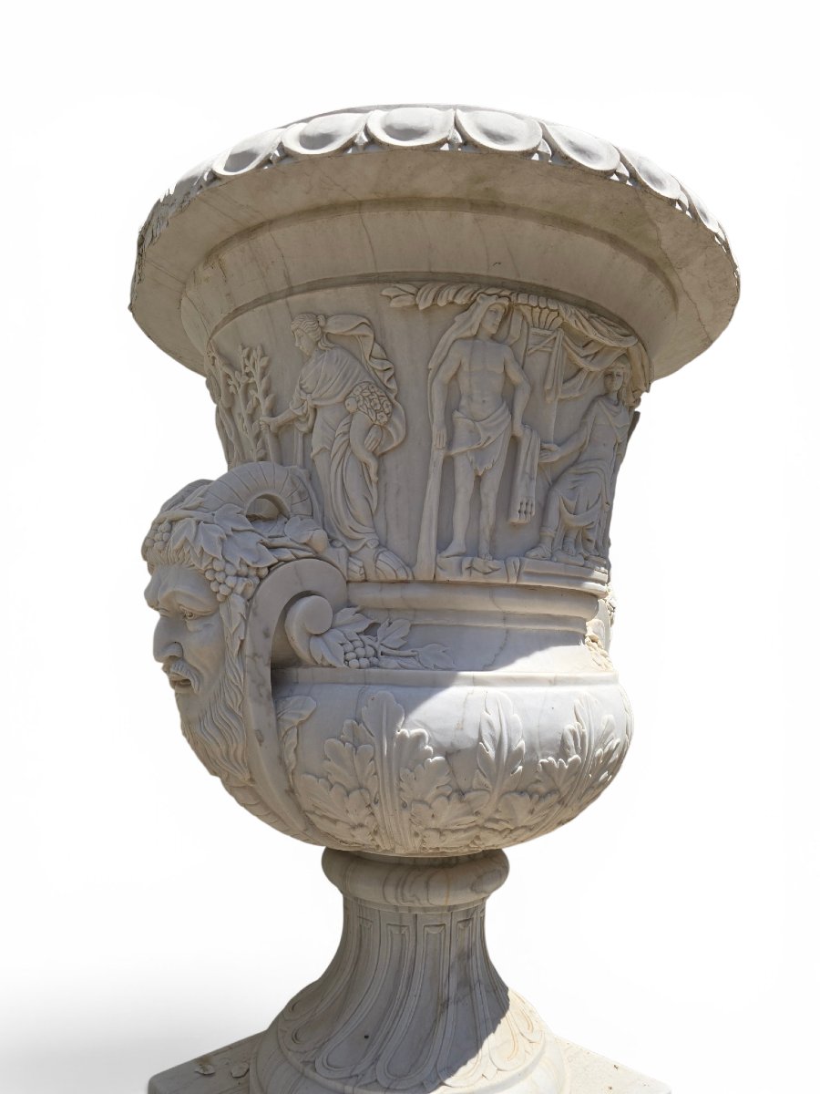 Pair Of Hand-carved Italian Marble Urns, 1950s-photo-3