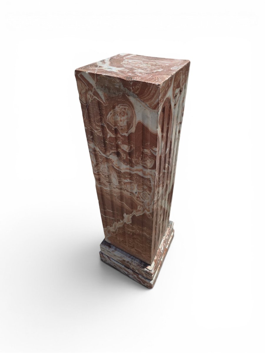 Base In Veined Red Marble, First Half Of The 20th Century-photo-2