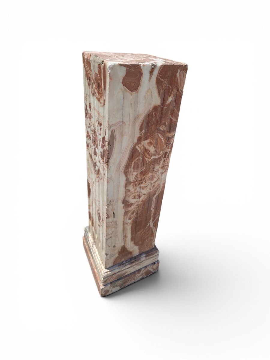 Base In Veined Red Marble, First Half Of The 20th Century-photo-3