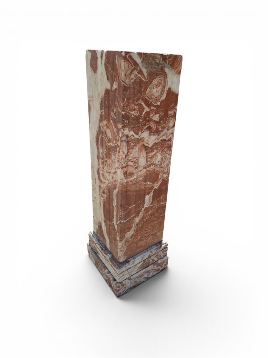 Base In Veined Red Marble, First Half Of The 20th Century-photo-1
