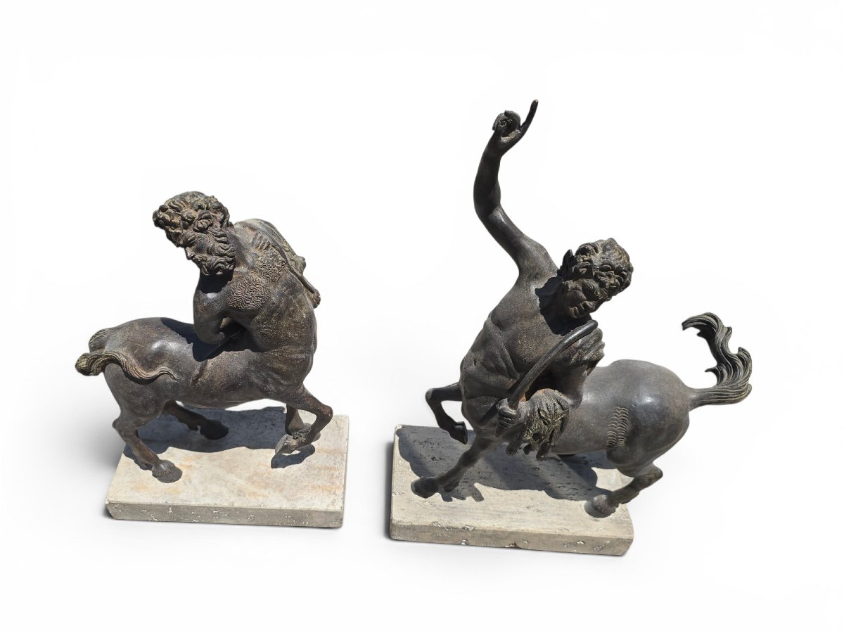 Pair Of Patinated Bronze Centaur Sculptures On Marble Bases, First Half Of The 20th Century -photo-5