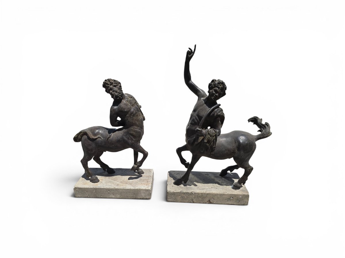 Pair Of Patinated Bronze Centaur Sculptures On Marble Bases, First Half Of The 20th Century -photo-6