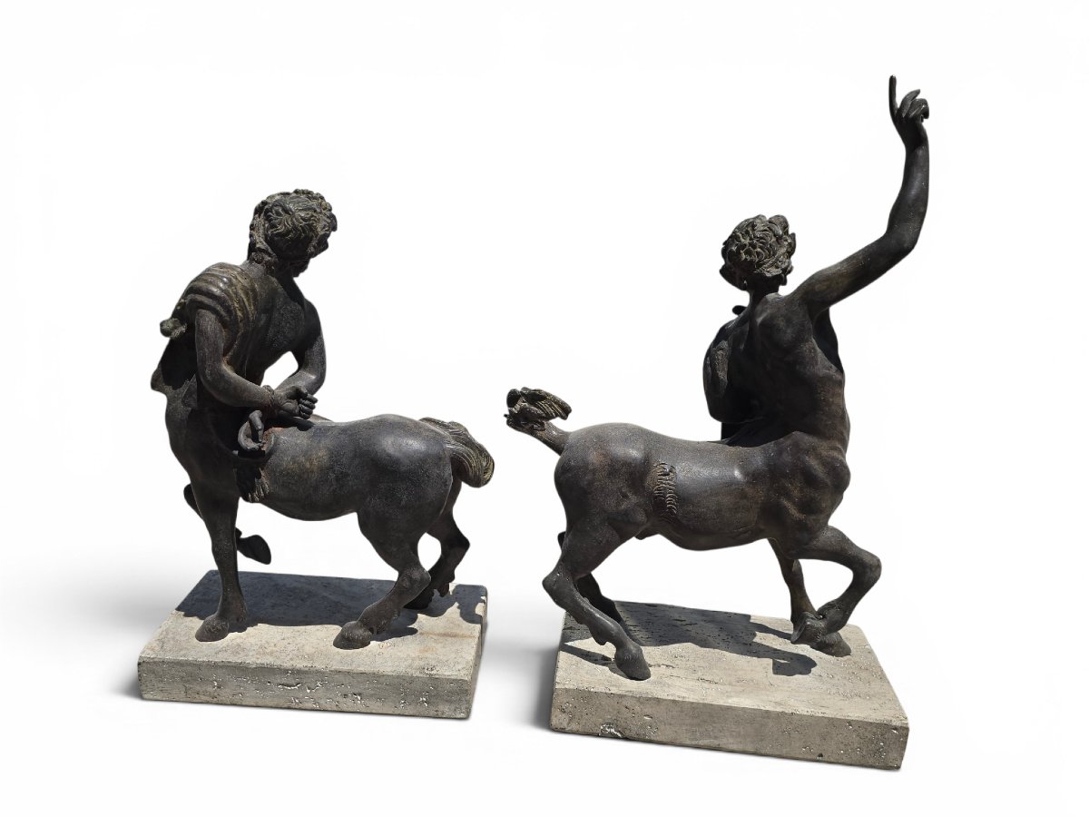 Pair Of Patinated Bronze Centaur Sculptures On Marble Bases, First Half Of The 20th Century -photo-7