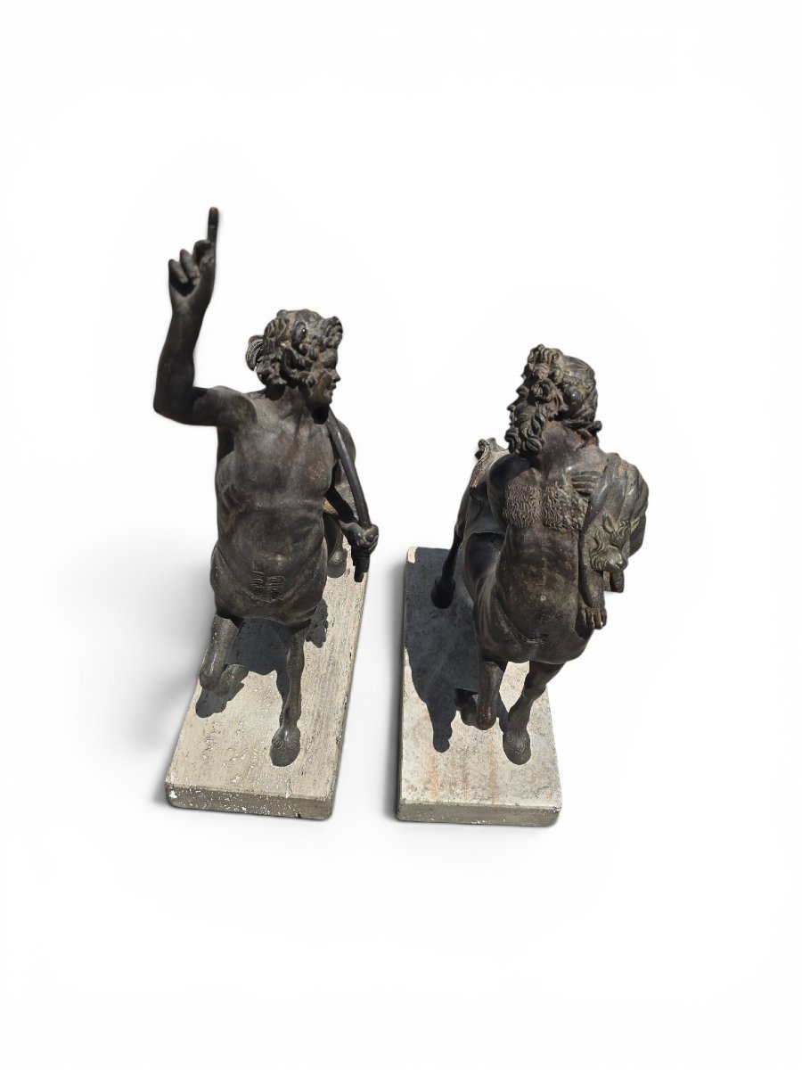 Pair Of Patinated Bronze Centaur Sculptures On Marble Bases, First Half Of The 20th Century -photo-8