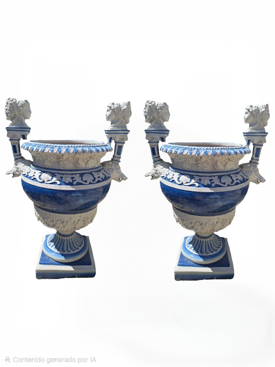Pair Of Hand-painted Italian Vases, 1950s-photo-4