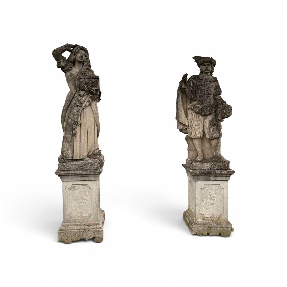 Paire de statues  de jardin en pierre de Vicence, Italie, XIXe siècle