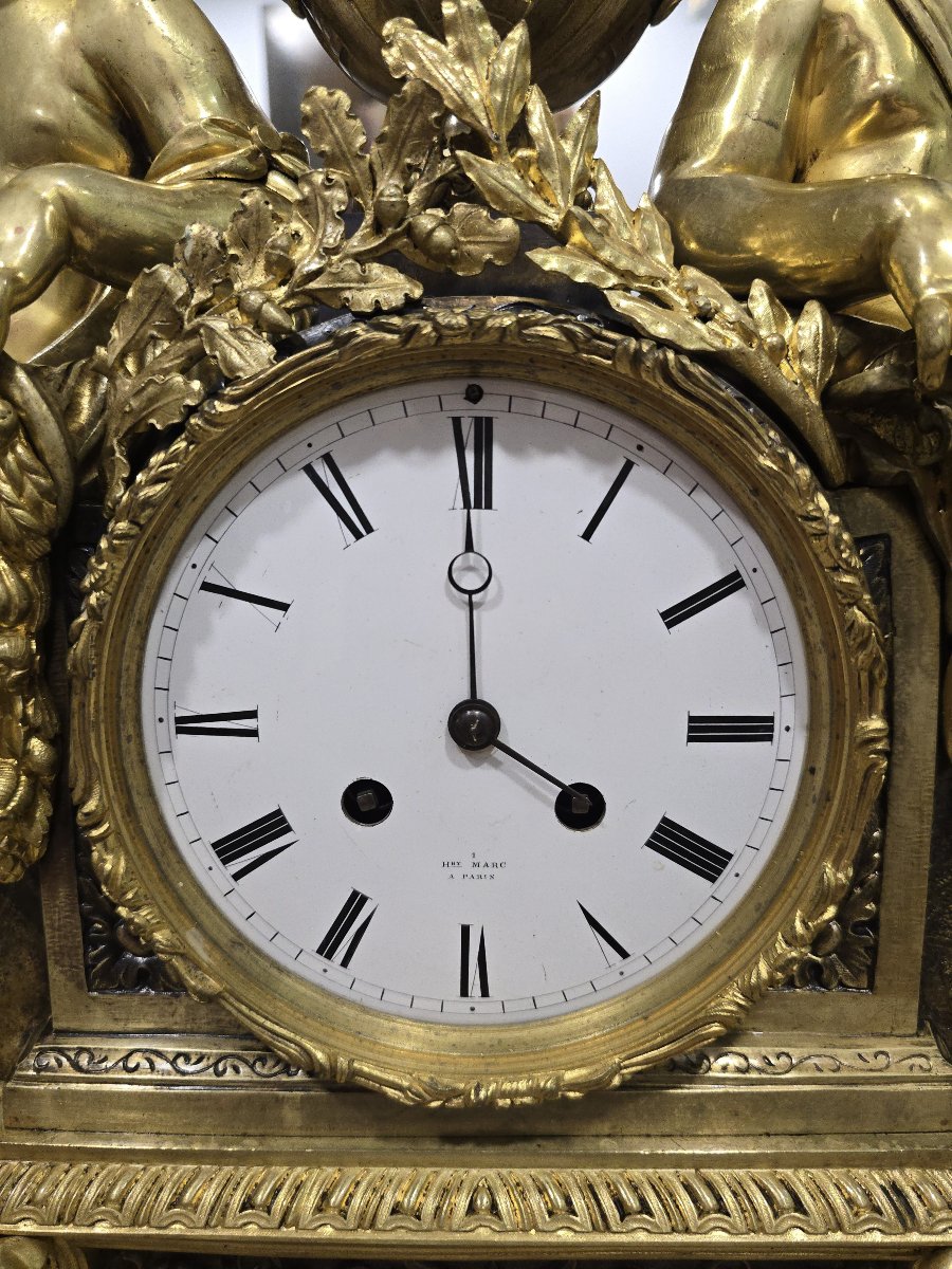19th-century Gilded Bronze Clock, Signed Henry Marc, Paris-photo-2
