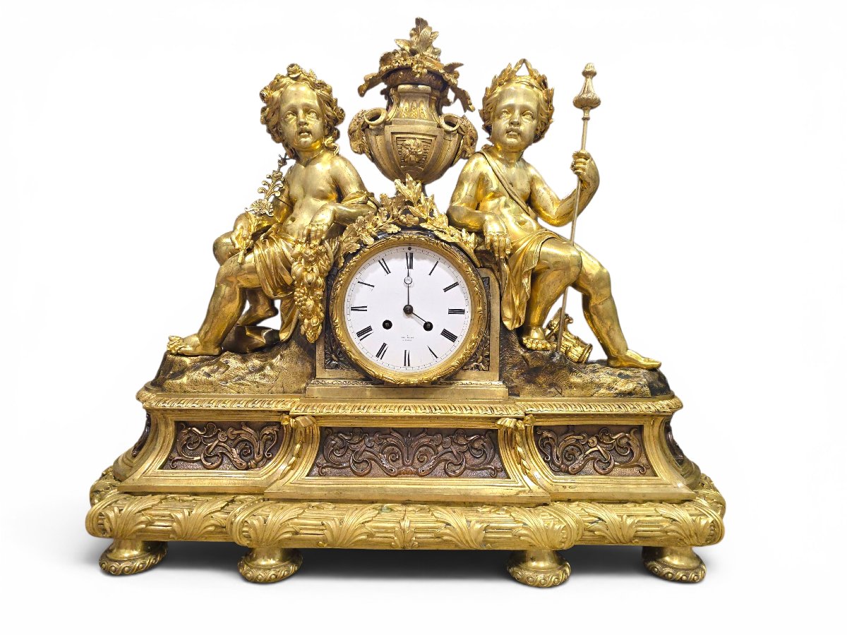 19th-century Gilded Bronze Clock, Signed Henry Marc, Paris-photo-3