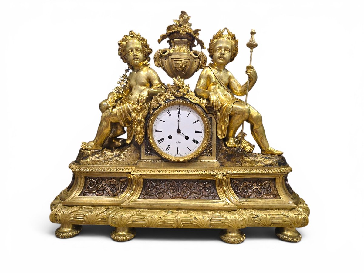 19th-century Gilded Bronze Clock, Signed Henry Marc, Paris-photo-4