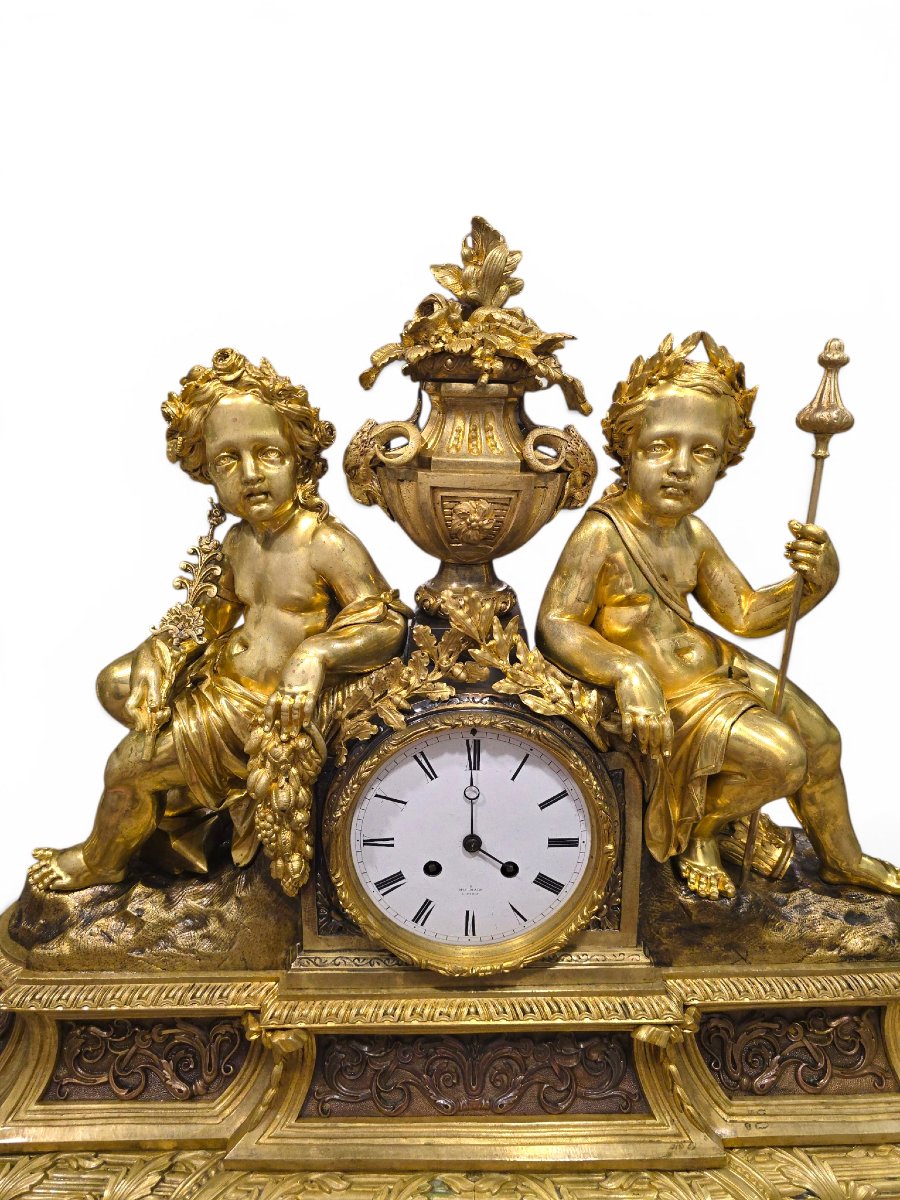 19th-century Gilded Bronze Clock, Signed Henry Marc, Paris-photo-1